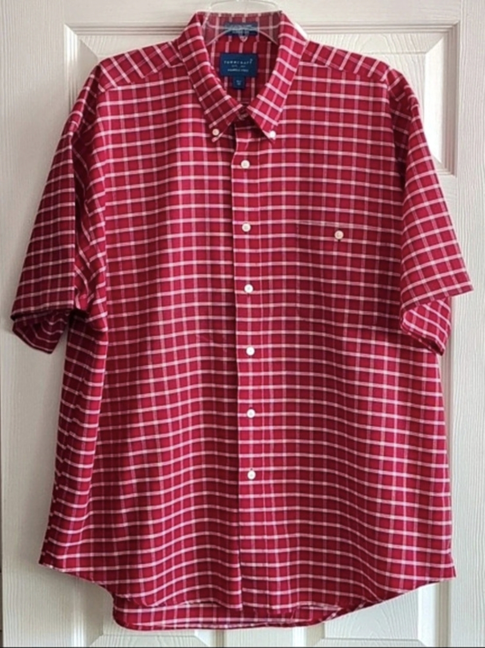 Towncraft Mens Short Sleeves Wrinkle-Free Plaid Cotton Button-Down Shirt Size XL